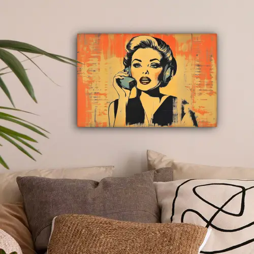 Retro - Vrouw - Koptelefoon - Oranje canvas 2cm klein -sfeer1