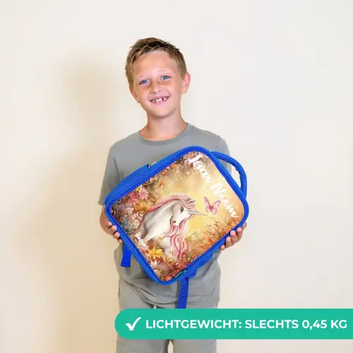 Eenhoorn - Vlinder - Roze - Manen Kinderrugzak - Blauw middel -sfeer1_NL
