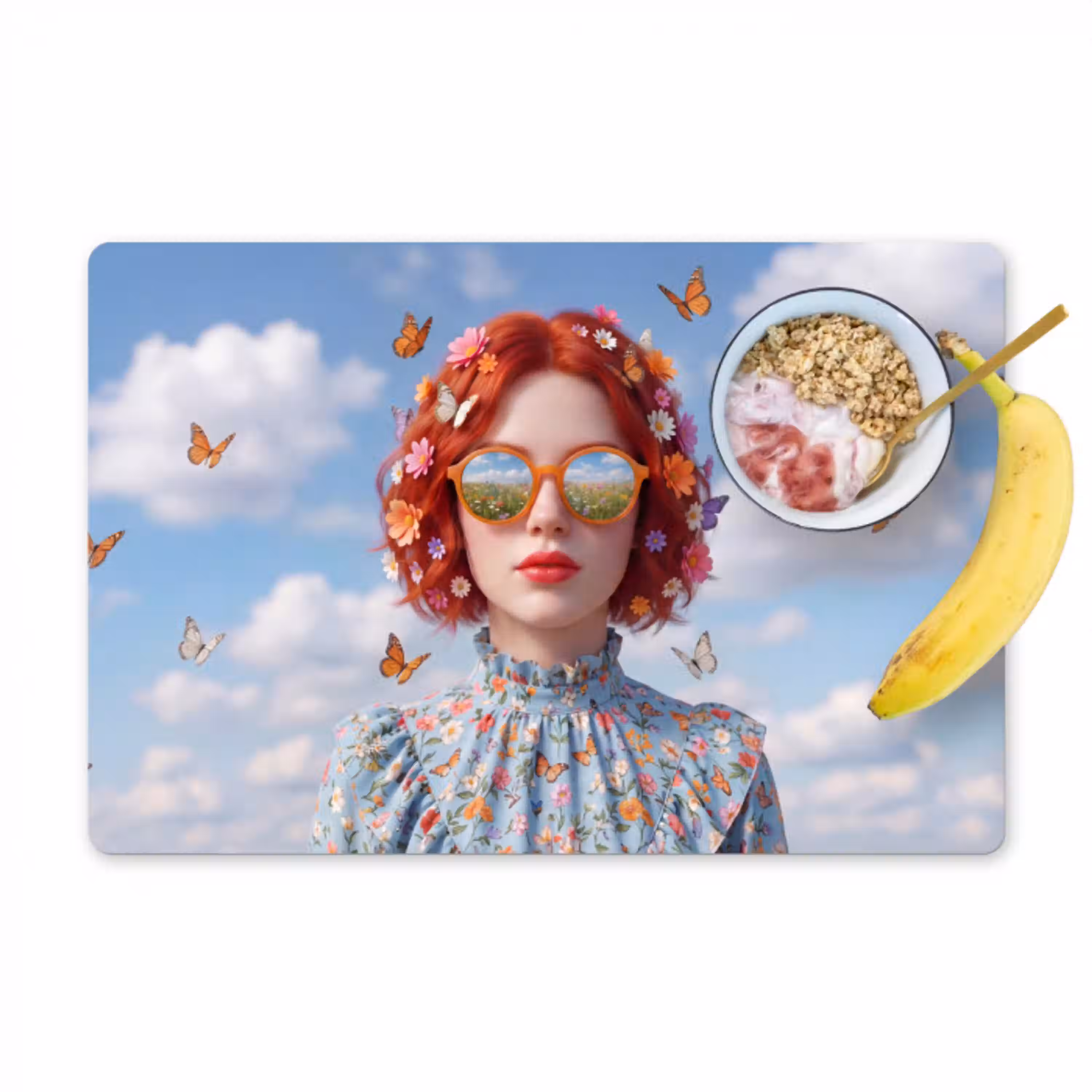 Vrouw - Bloemen - Zomer - Portret - Kleurrijk Placemat vinyl groot -zzzproduct_Kitchenyeah-website