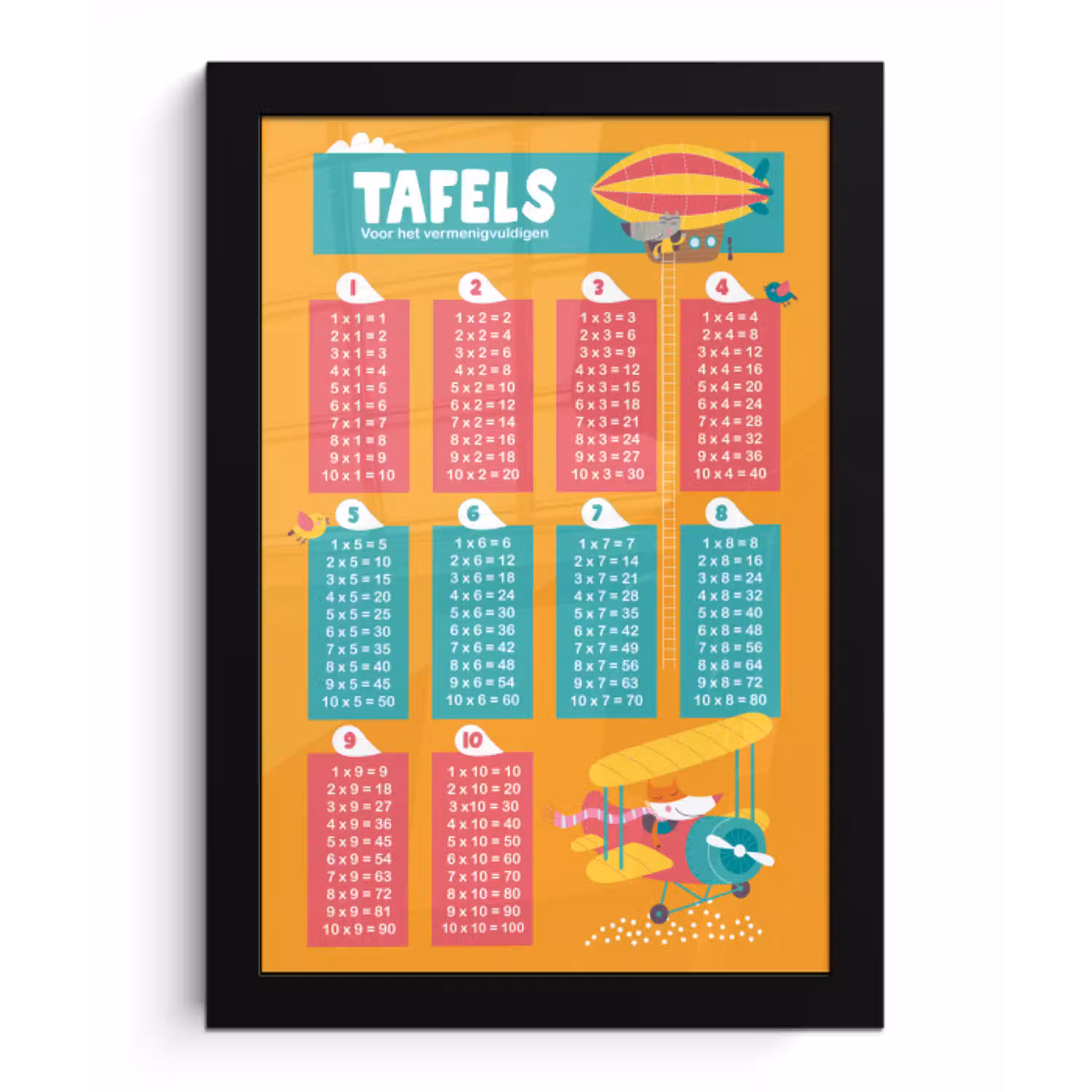 Kinderkamer - Rekenen - Tafels - Kinderen - Jongens - Meisjes - Oranje - Kids fotolijst zwart zonder passe partout klein -3d