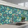 Retro - Bloemen - Patronen - Blauw keuken achterwand 2 middel 871 -3d_schuin