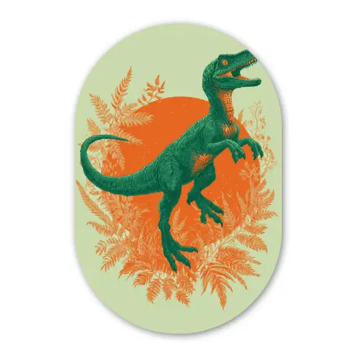 Dinosaurus - Groen - Planten - Cirkel Wandcirkel Ovaal Forex klein -3d