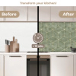 Subtiel - Geometrisch - Goud - Groen keuken achterwand 2 middel 871 -voor-na2_UK