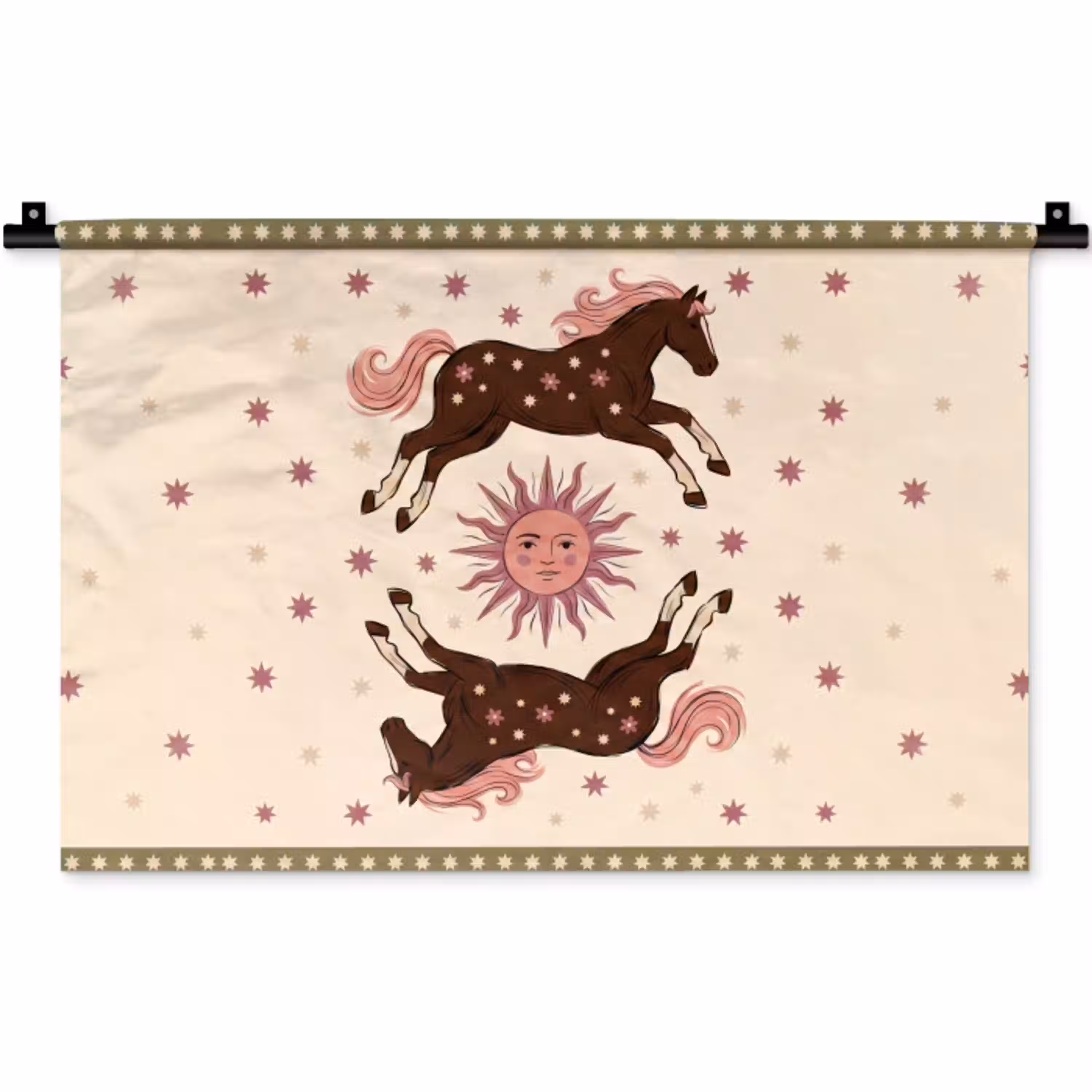Paard - Zon - Mystiek - Illustratie - Roze Wandkleed katoen klein -zz3d