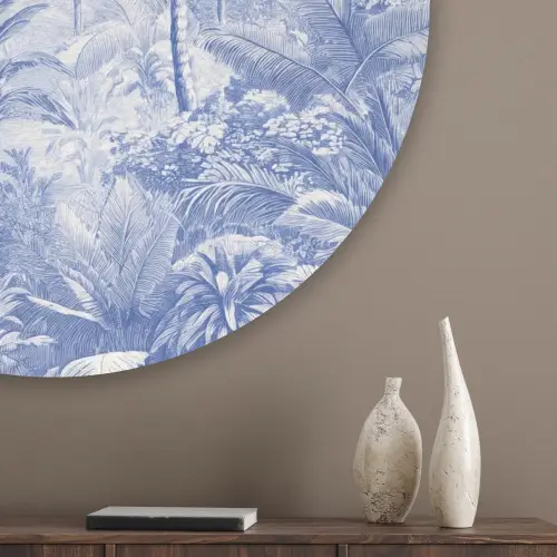 Tropisch - Jungle - Blauw Akoestische PET Vilt - Rond klein -sfeer5_closeup