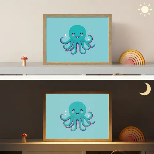 Octopus - Blauw - Gezicht Light Box met batterij (Wandlamp kind) middel -sfeer3_kind