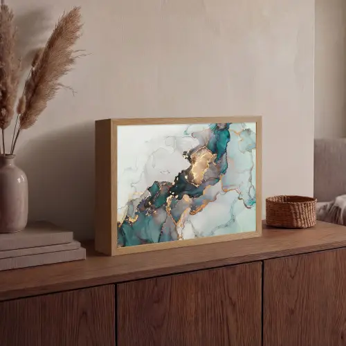 Blauw - Marmer - Goud Light Box met batterij (Wandlamp) middel -sfeer2