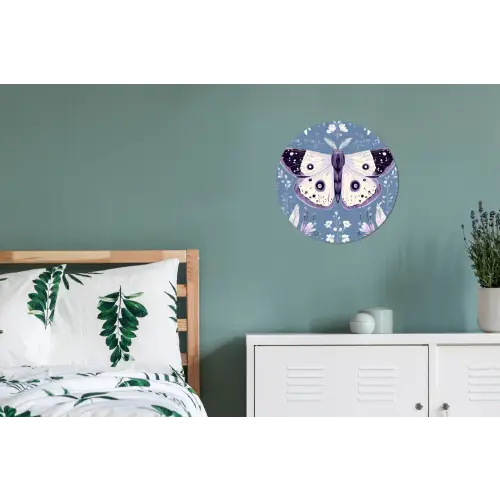 Vlinder - Bloemtakken - Lichtblauw Wandcirkel aluminium klein -slaapkamer
