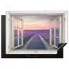 Doorkijk - Lavendel - Bloemen - Hout - Zonsondergang - Paars Inductie beschermer vinyl 3mm middel -3d