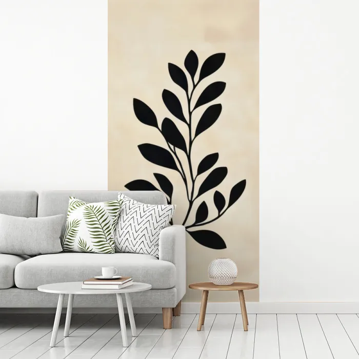 Minimalistisch - Tak - Bladeren - Zwart fotobehang vinyl groot -woonkamer