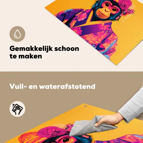 Aap - Kimono - Bloemen - Hoofdtooi Inductie beschemer met haakjes klein -ky-schoon-nl