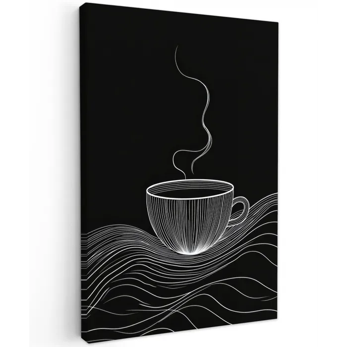Lijntekening - Koffiekop - Zwart Tuinposter op houten frame 2 cm dik klein -3d