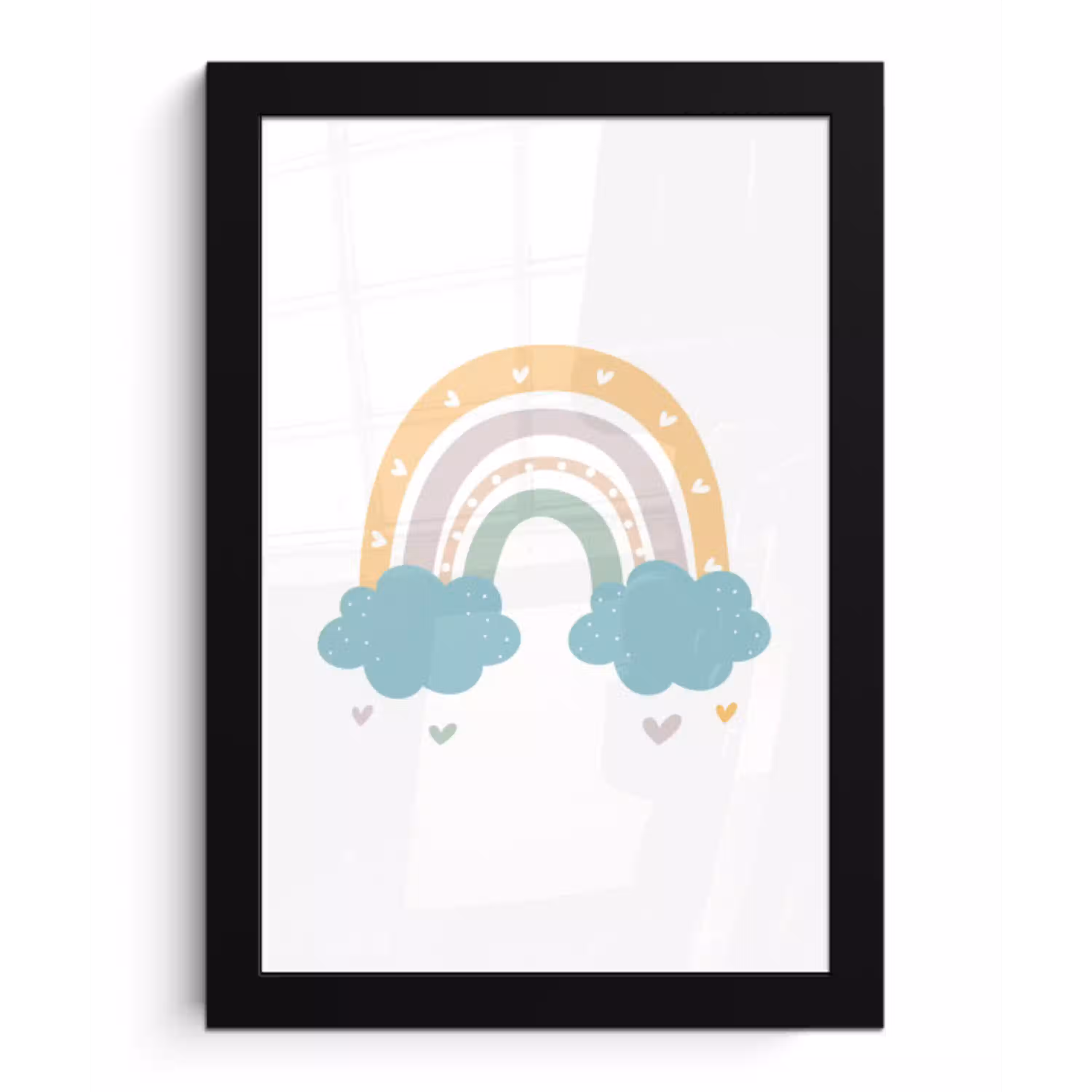 Regenboog - Hartjes - Wolken - Stippen - Pastel - Kinderen fotolijst zwart zonder passe partout klein -3d