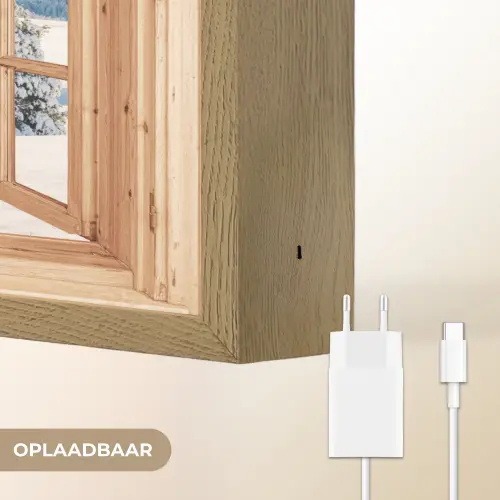 Doorkijk - Winterlandschap - Huisje - Bergen - Uitzicht Light Box met batterij (Wandlamp) middel -USP_websiteoplaadbaarNL