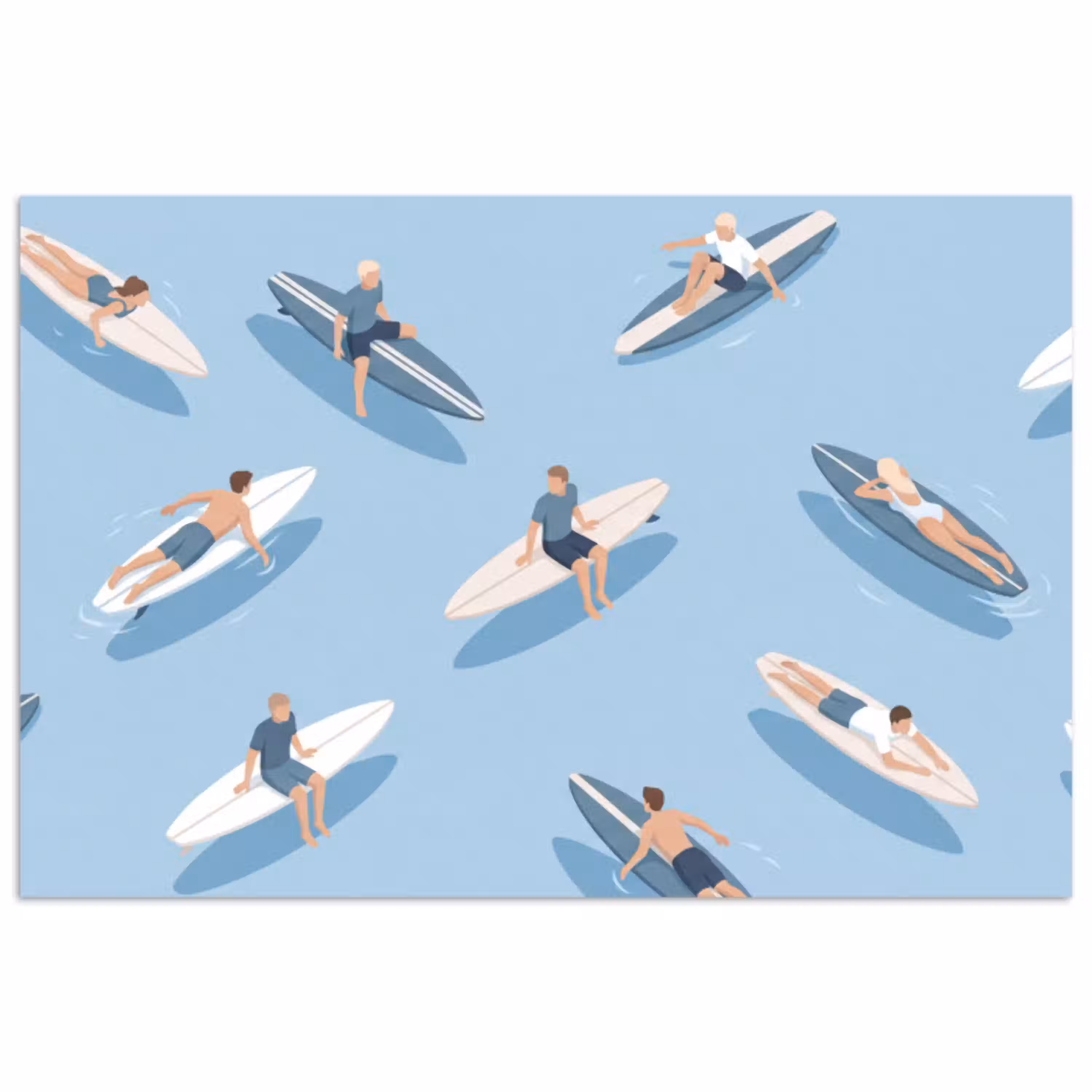 Mensen - Surfen - Water - Zomer - Illustratie poster papier klein -3d