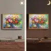 Bloemen - Kleurrijk - Bloempot - Olieverf Light Box met batterij (Wandlamp) middel -sfeer3
