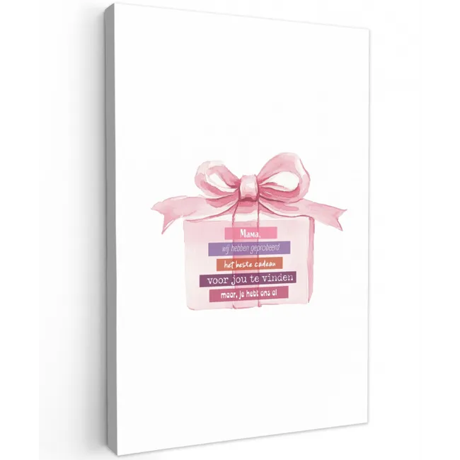 Cadeau - Strik - Tekst - Roze Tuinposter op houten frame 2 cm dik middel -3d