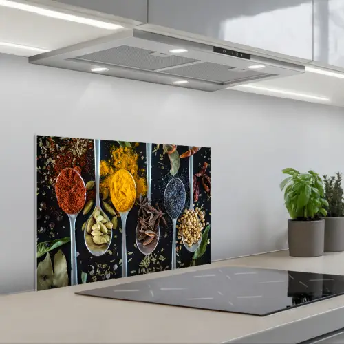 Mozaïek van Kruiden en Specerijen keuken achterwand spatscherm klein -3d_schuin