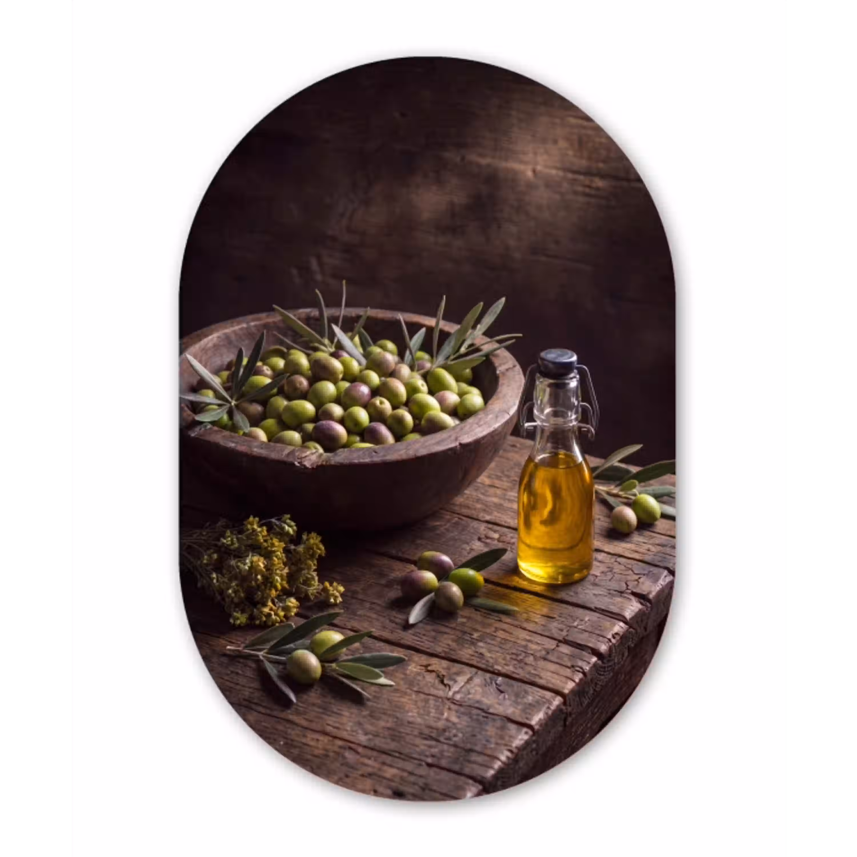 Olijven - Eten - Rustiek Wandcirkel Ovaal Glas middel -3d