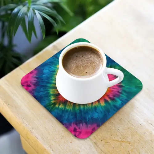 Hart - Tie Dye - Kleurrijk onderzetter kurk middel -sfeer5