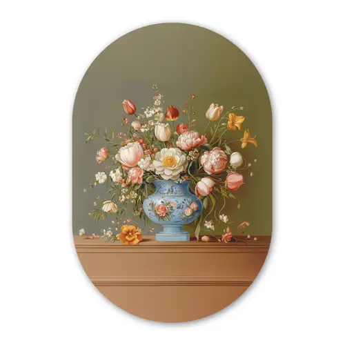 Neutral - Bloemen - Boeket - Vaas Wandcirkel Ovaal Forex klein -3d