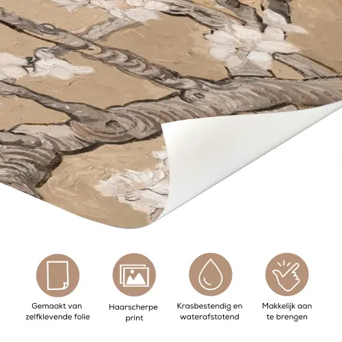 Amandelbloesem - Kunst - Van Gogh - Beige deurposter klein -closeup_NL