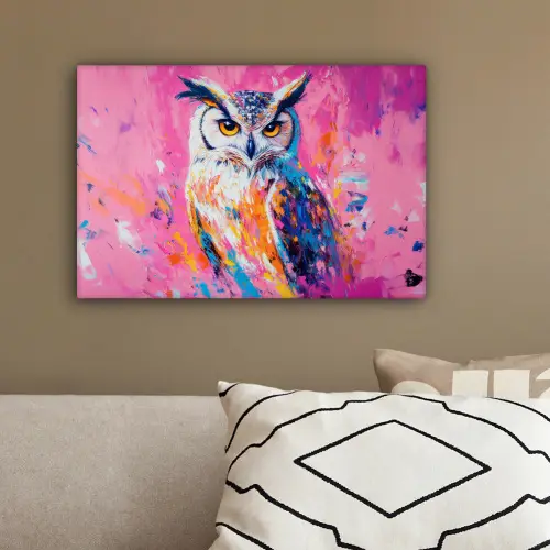 Uil - Roze - Blauw - Verf - Abstract canvas 2cm klein -sfeer3