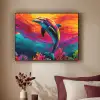 Dolfijn - Kleurrijk - Oceaan - Koraal Textielframe zwart klein -sfeer1