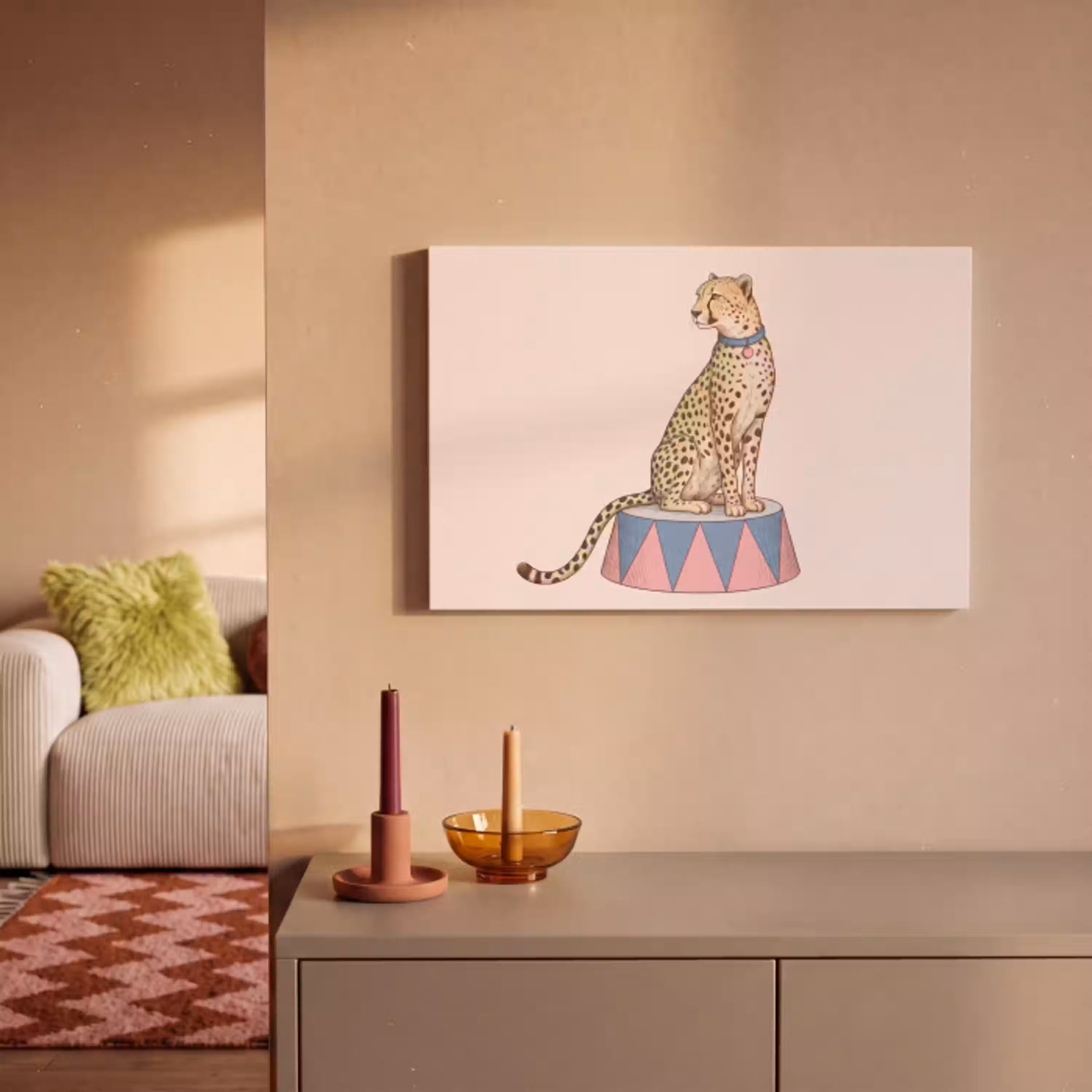 Dieren - Circus - Illustratie - Vintage - Roze canvas 2cm klein -sfeer1