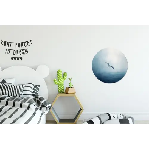 Meeuw - Wit - Zee - Mistig Wandcirkel aluminium klein -kinderkamer