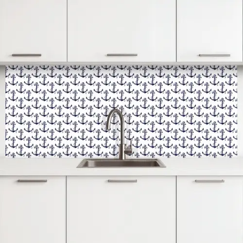 Oceaan - Anker - Blauw - Wit keuken achterwand 2 middel 871 -3d