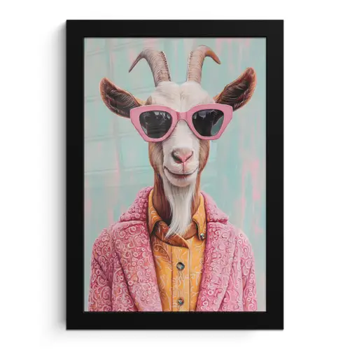Zonnebril - Roze - Geit - Horen fotolijst zwart zonder passe partout klein -3d