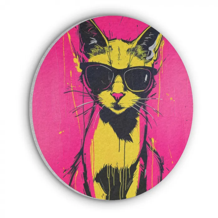 Kat - Art - Zonnebril - Roze Akoestische PET Vilt - Rond klein -3d