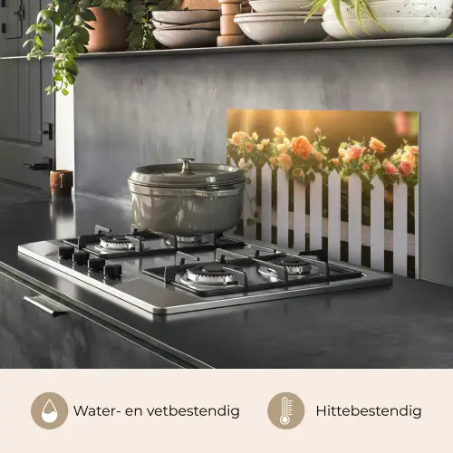 Rozen - Hek - Zonlicht keuken achterwand spatscherm klein -usp_NL