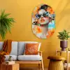 Bloemen - Vrouw - Zonnebril - Blauw Wandcirkel Ovaal Glas middel -sfeer4