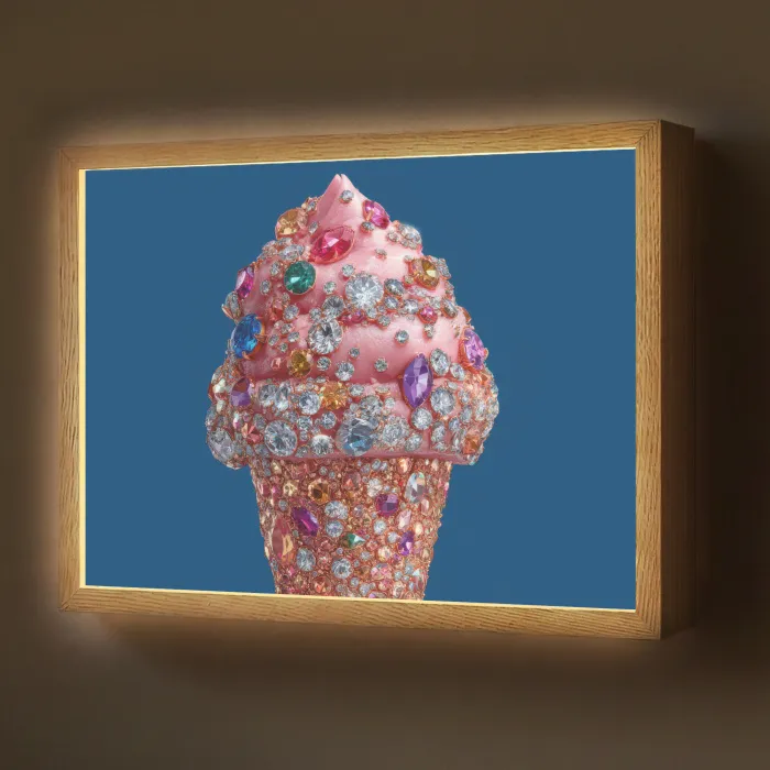 Ijsje - Hoorntje - Steentjes - Blauw Light Box met batterij (Wandlamp) middel -z3d_website