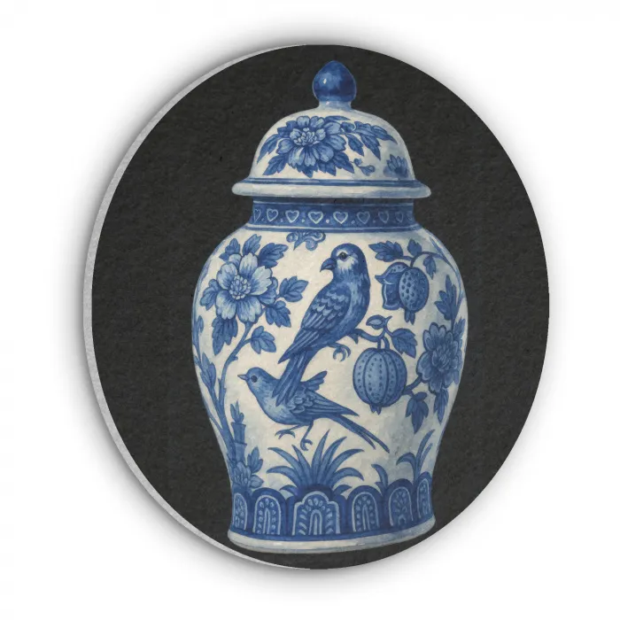 Pot - Delfts Blauw - Bloemen Akoestische PET Vilt - Rond klein -3d