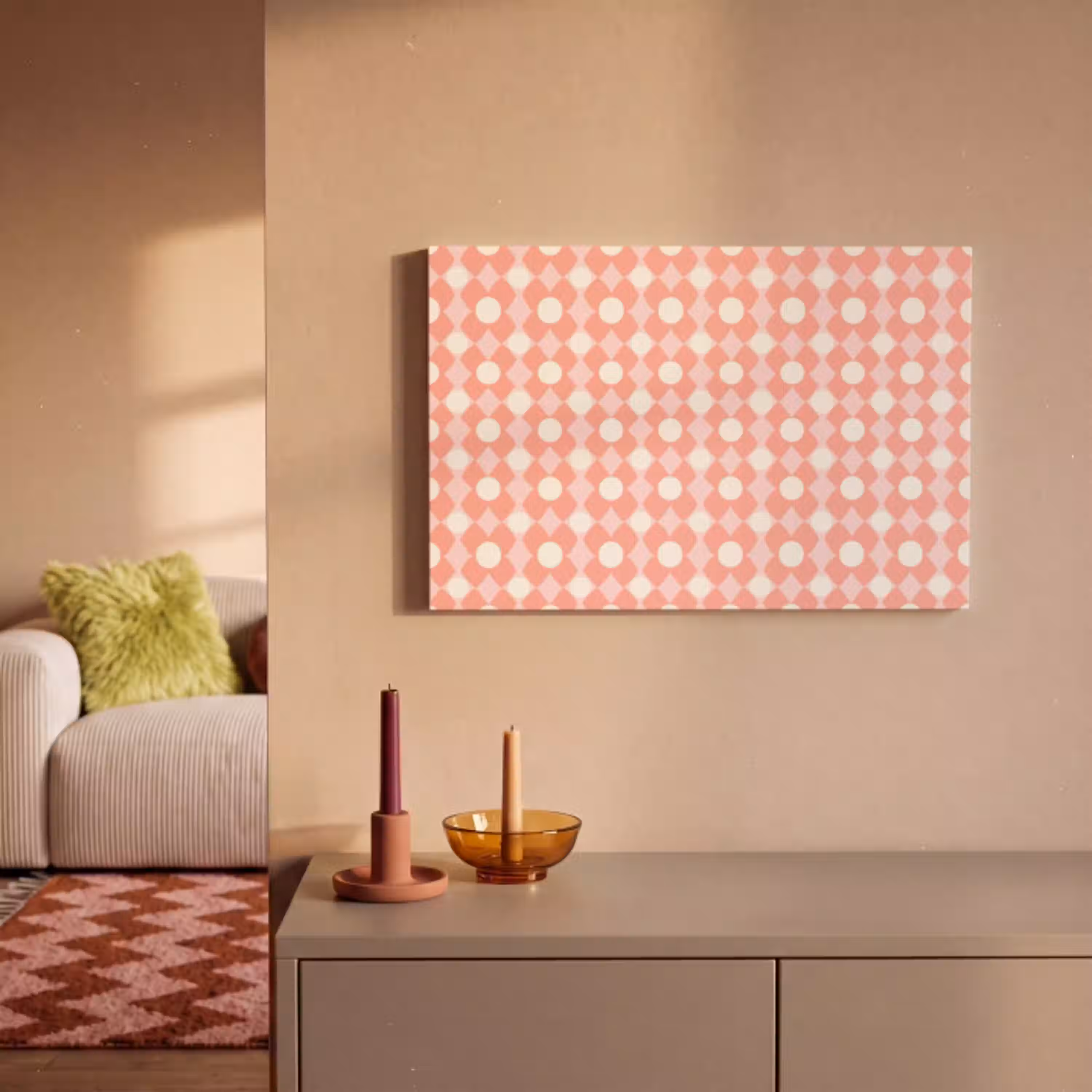 Koraal - Retro - Geometrisch - Patroon canvas 2cm klein 34 -sfeer1