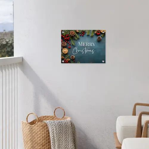 Merry Christmas - Blauw - Kerst - Winter tuinposter los doek klein -sfeer8