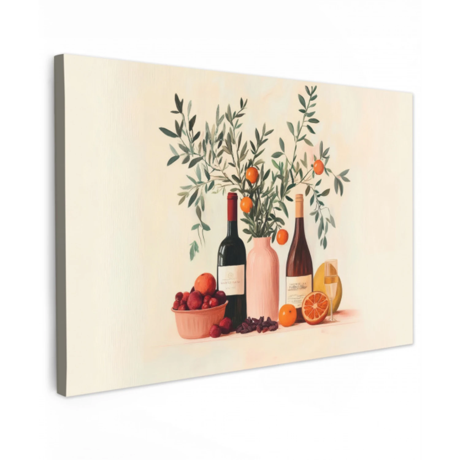 Wijnflessen - Takken - Sinaasappels Tuinposter op houten frame 2 cm dik klein -3d