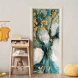 Boom - Modern - Verflook - Turquoise - Goud deurposter klein -sfeer4