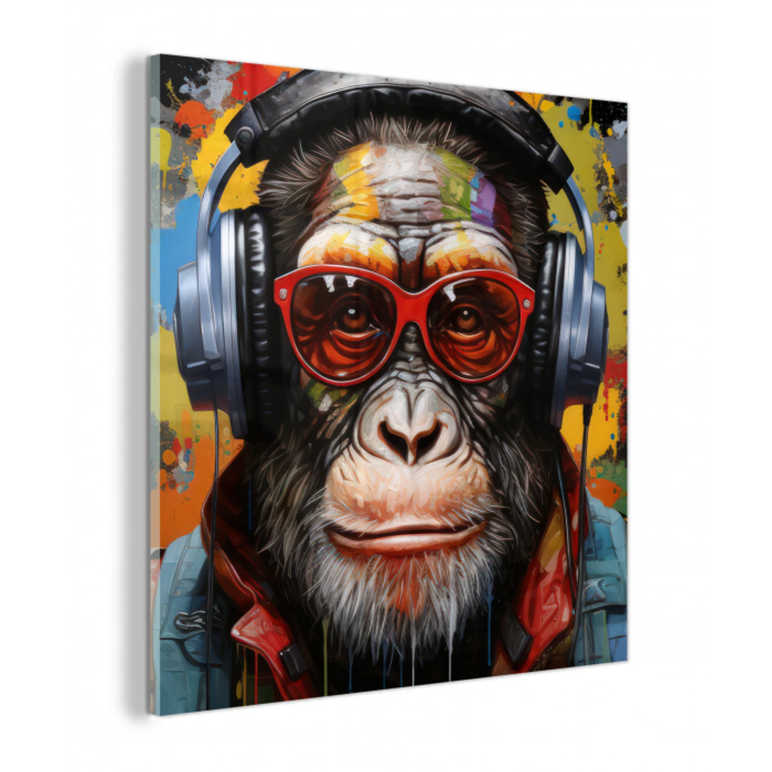 Chimpansee - Aap - dieren - Graffiti - Bril - Koptelefoon - Kleuren plexiglas 5mm klein -z3d