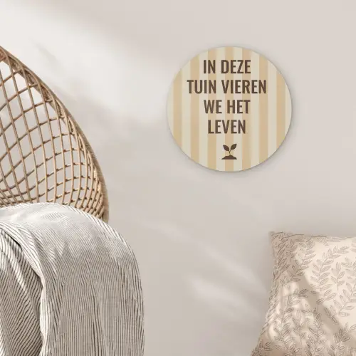 Tuin - Quote - Strepen - Zomer Akoestische PET Vilt - Rond klein -sfeer4