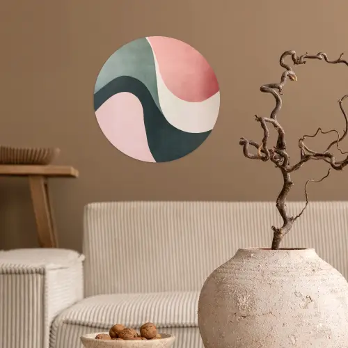 Abstract - Golven - Sierlijk - Roze Wandcirkel behangsticker klein -sfeer1