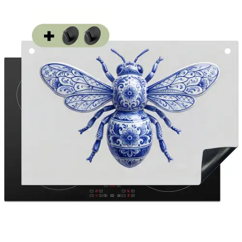 Bij - Modern - Delfts - Blauw Inductie beschemer met haakjes klein -3d