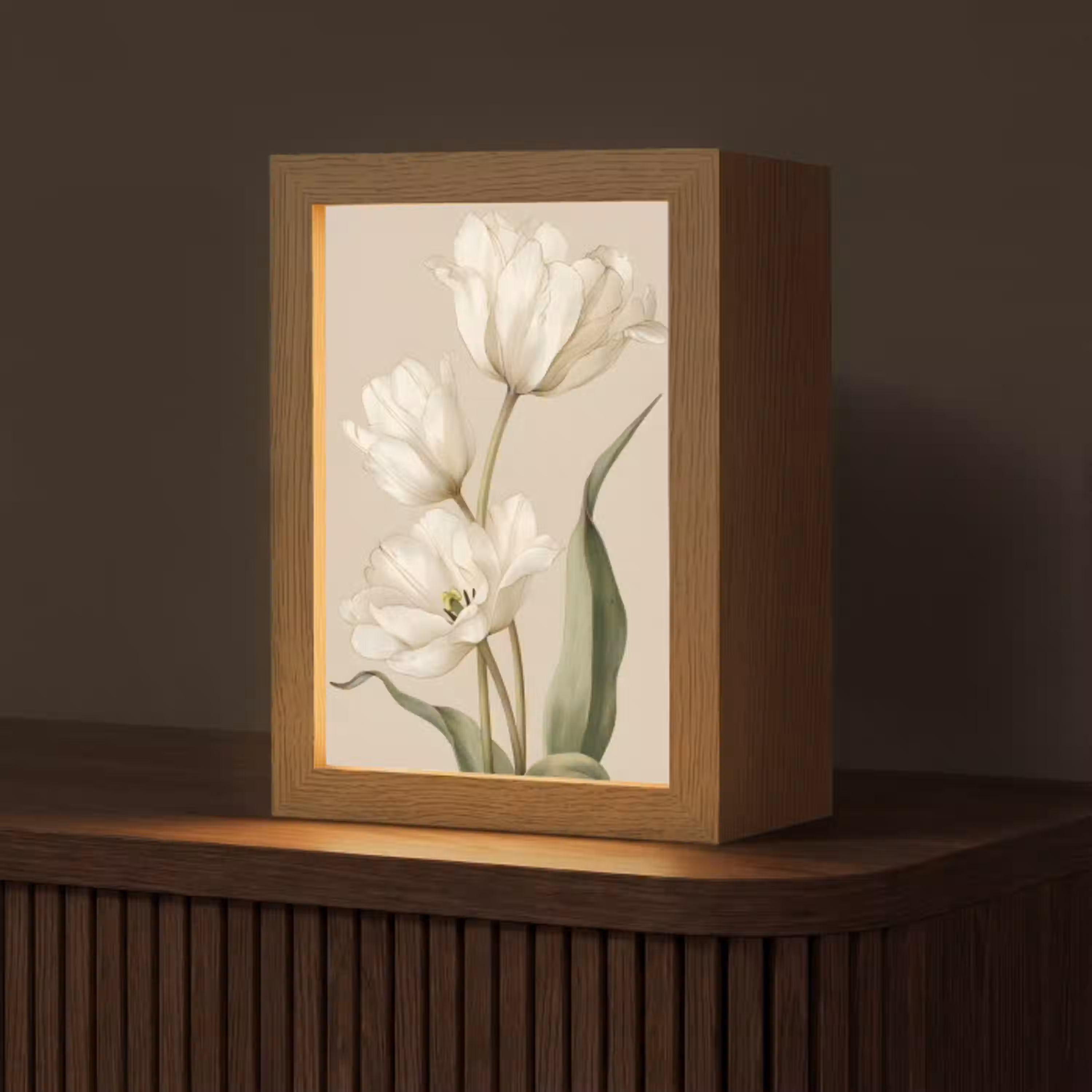 Tulpen - Wit - Bladeren Light Box met kabel (Tafellamp) klein -z3d_website