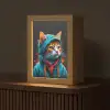 Graffiti - Kat - Zwart - Jas - Street art Light Box met kabel (Tafellamp) klein -z3d_website