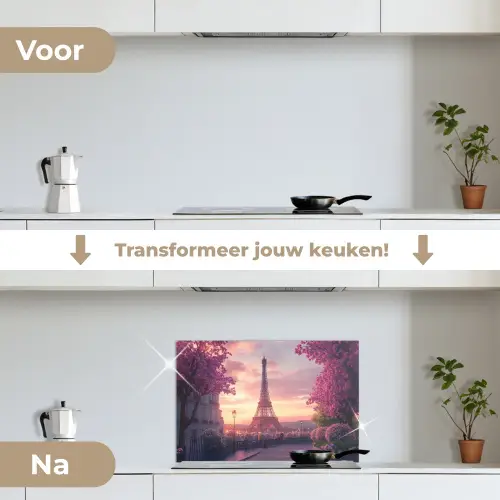 Eiffeltoren - Parijs - Roze keuken achterwand spatscherm klein -voor_na_NL