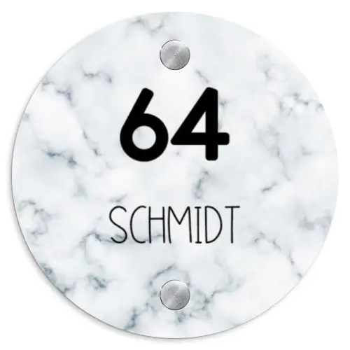 Lichtblauw marmer - Modern Naambord Rond klein -3d