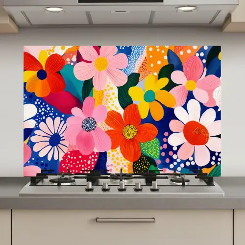 Bloemen - Kleurrijk - Stippen keuken achterwand spatscherm klein -3d_website